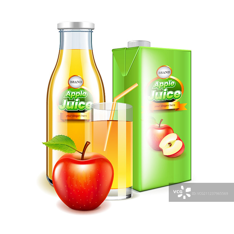 3D苹果汁玻璃瓶包装图片素材