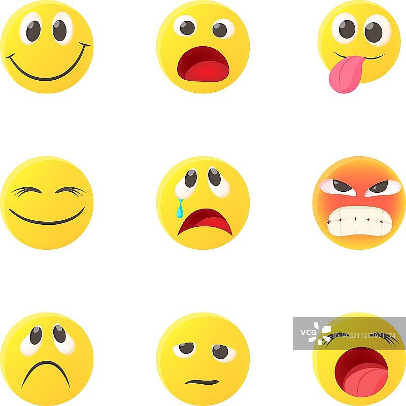 卡通风格的表情符号图标类型集图片素材