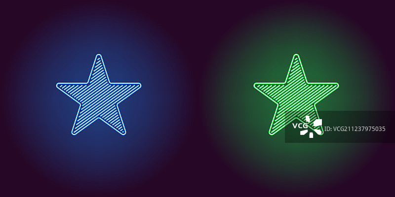 蓝色和绿色星星霓虹图标图片素材