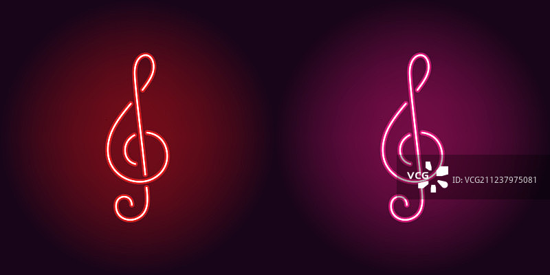 红色和粉色音符霓虹灯图标图片素材