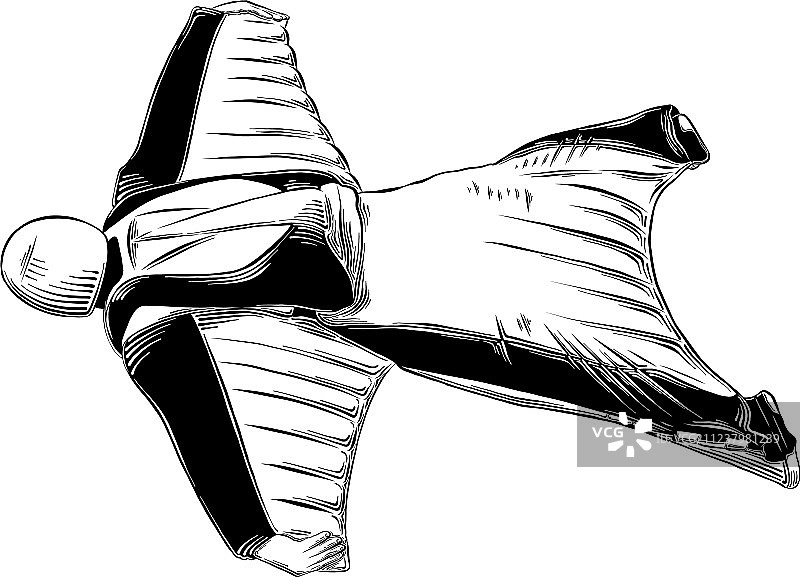 黑色背景上的翼装飞行手绘草图图片素材