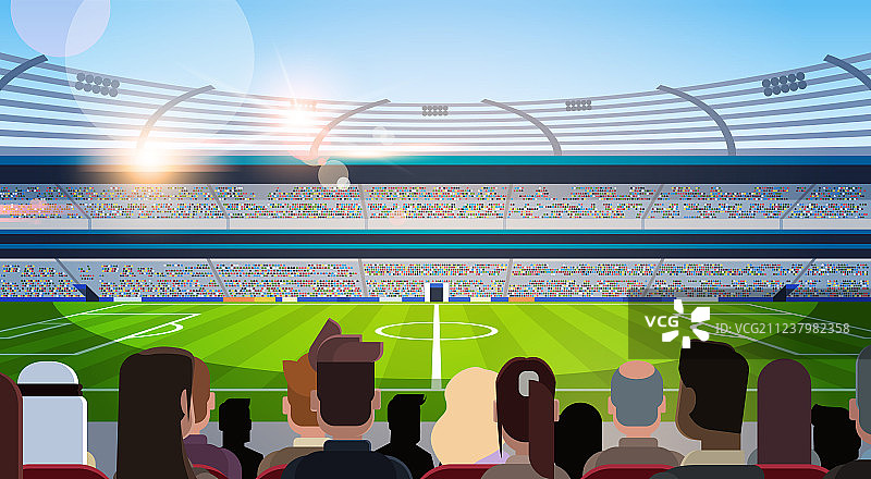 空旷的足球场和球迷剪影图片素材