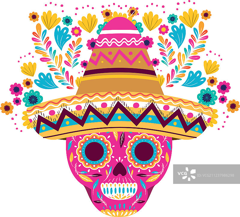 戴帽子的墨西哥骷髅图标图片素材