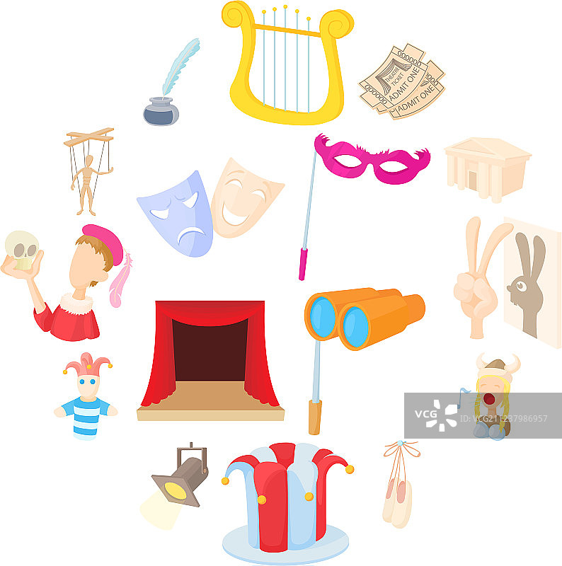 卡通风格的剧院图标合集图片素材