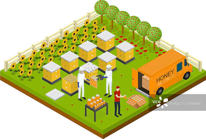 养蜂场等距概念2.5D插画图片素材