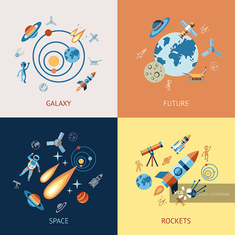 太空火箭数字线性图标合集图片素材