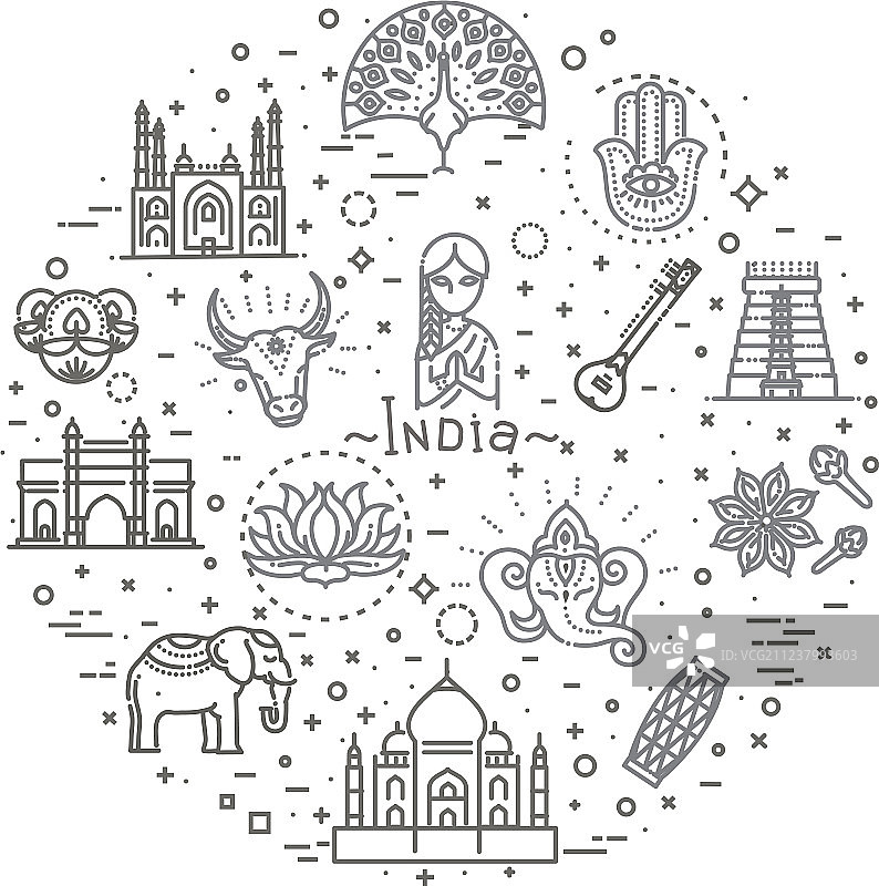 印度地标景点线性设计图片素材