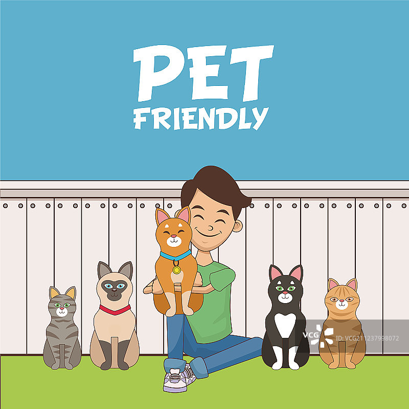 有宠物的卡通男孩图片素材