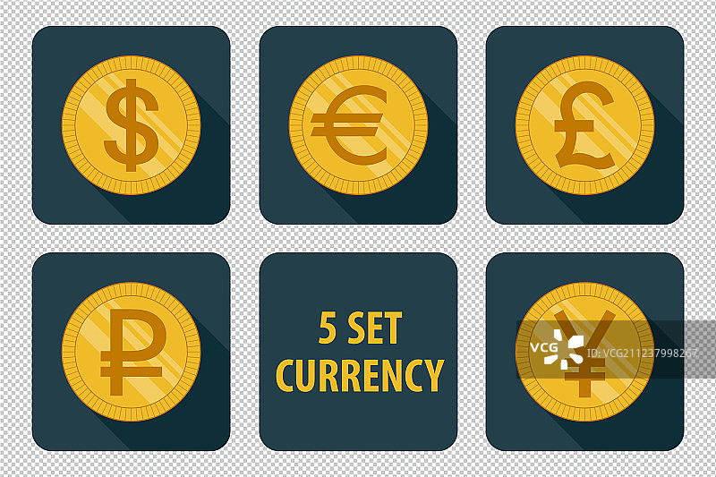 深色背景上的一组货币图标图片素材