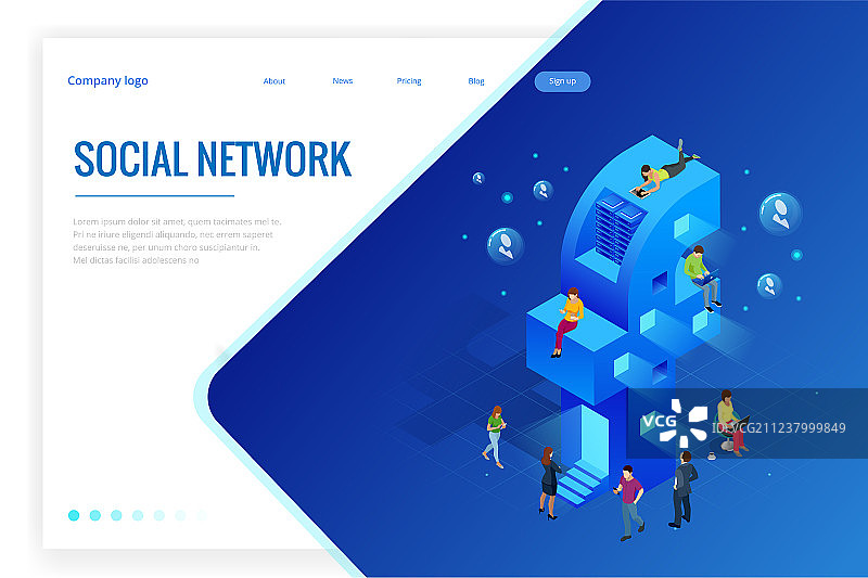 2.5D社交媒体或社交网络概念图片素材