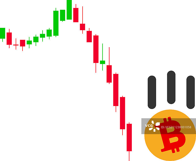比特币下跌扁平化图标图片素材