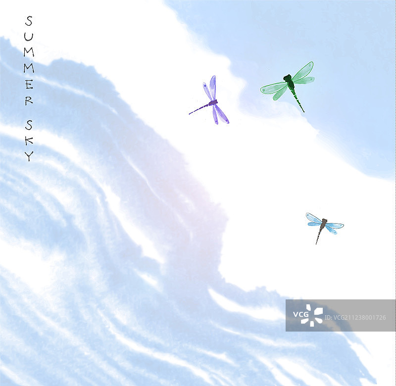 蓝色夏日天空下的传统蜻蜓图片素材