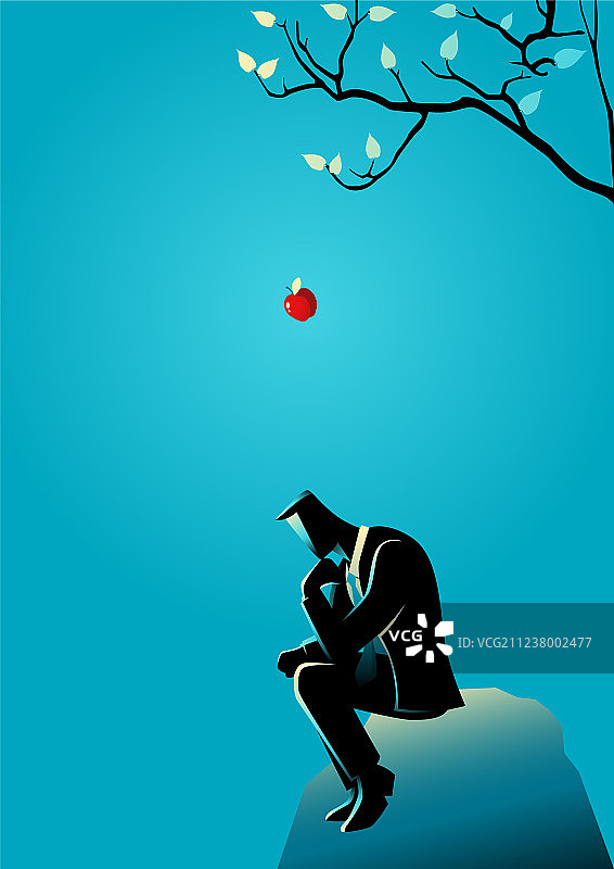 苹果砸到思考者头上图片素材