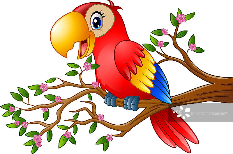 树枝上的卡通金刚鹦鹉图片素材