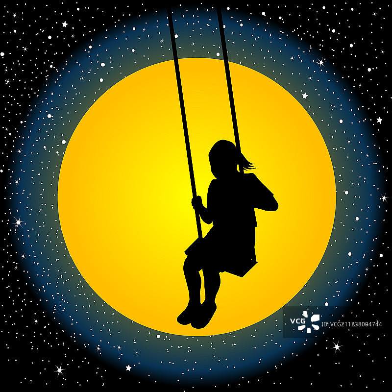 夜晚荡秋千的儿童图片素材