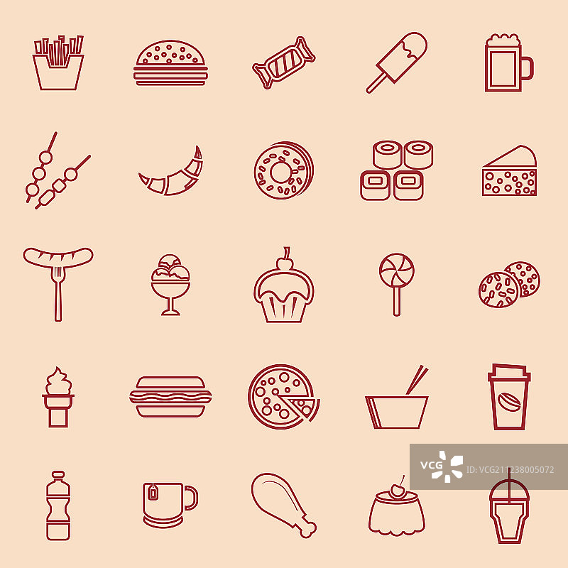 棕色背景上的彩色快餐线性图标图片素材