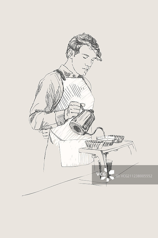 画中的年轻咖啡师男人图片素材