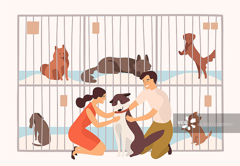 一对微笑的年轻男女领养宠物图片素材