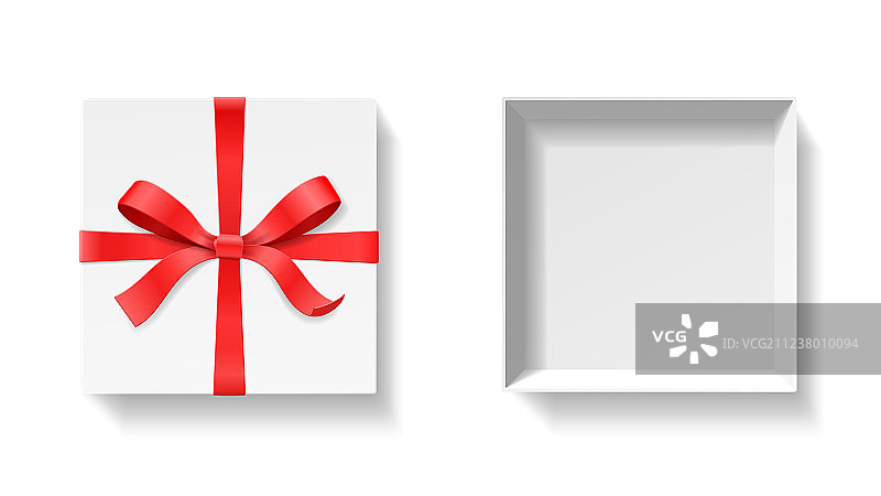 带有红色蝴蝶结的空着的开放礼品盒图片素材