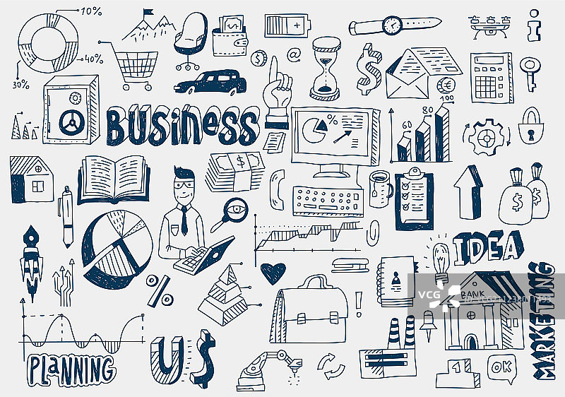 手绘涂鸦元素：货币图表图片素材