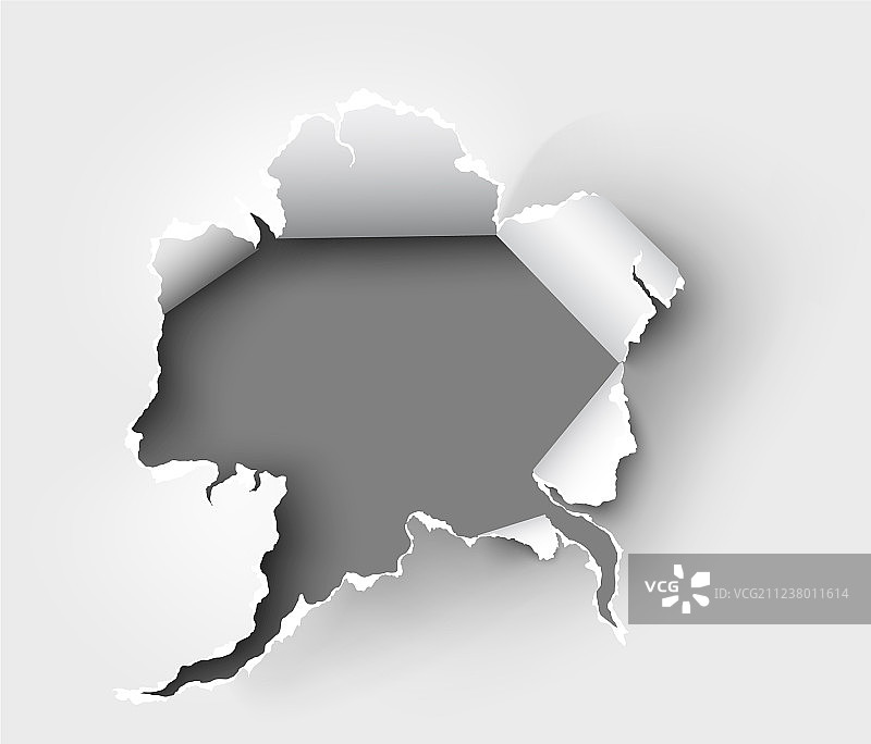 白色背景上纸张撕裂的破洞图片素材