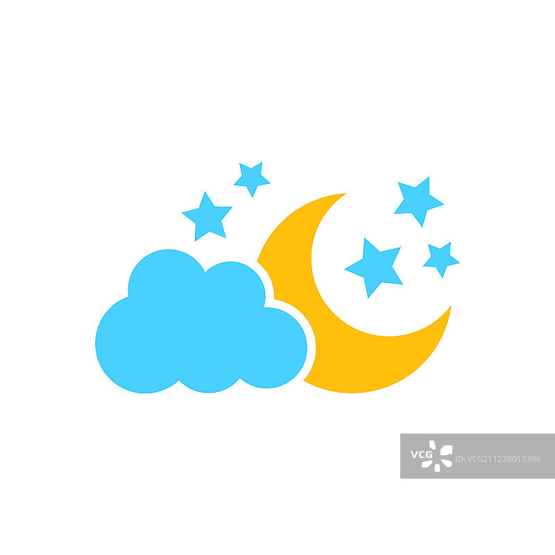 扁平风格的月亮、星星与云朵图标图片素材