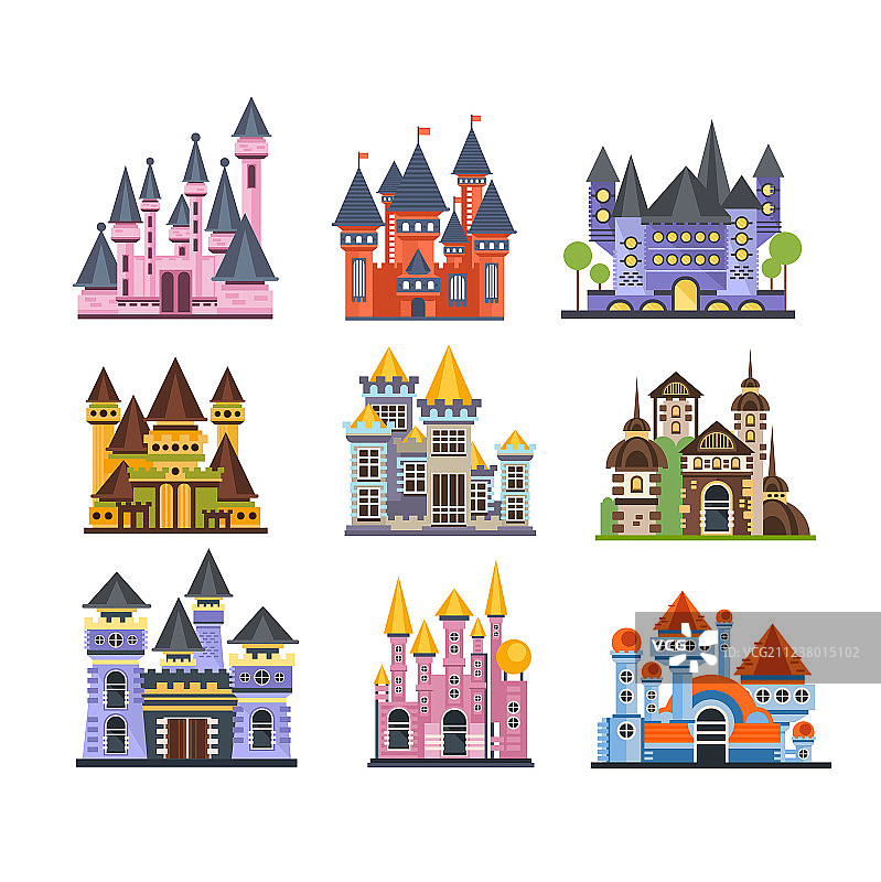 城堡和堡垒童话中世纪组合图片素材