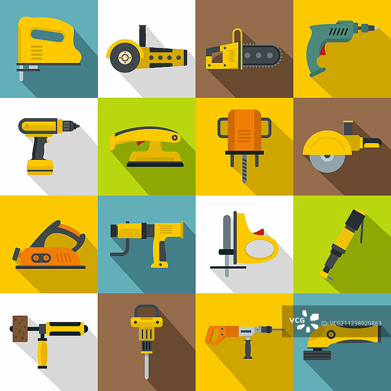 扁平风格电动工具图标合集图片素材