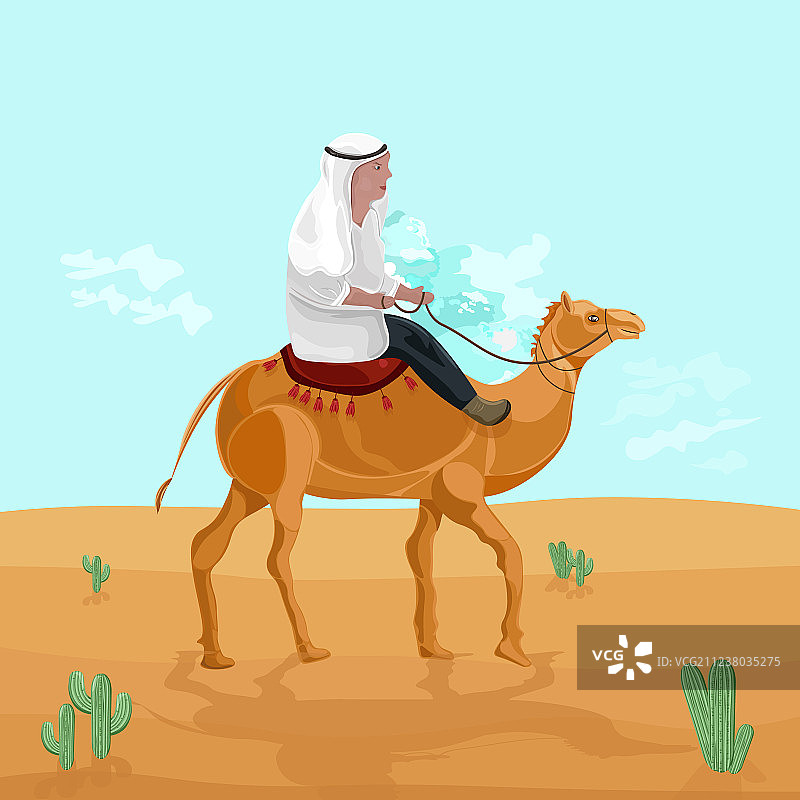 男人在埃及沙漠骑骆驼图片素材