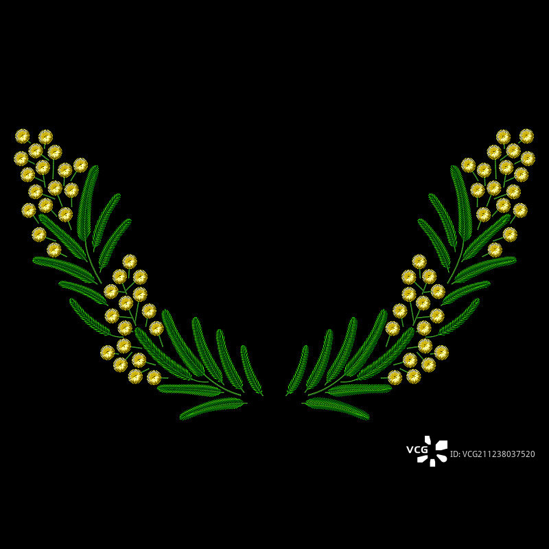 刺绣风格的春天含羞草花枝图片素材