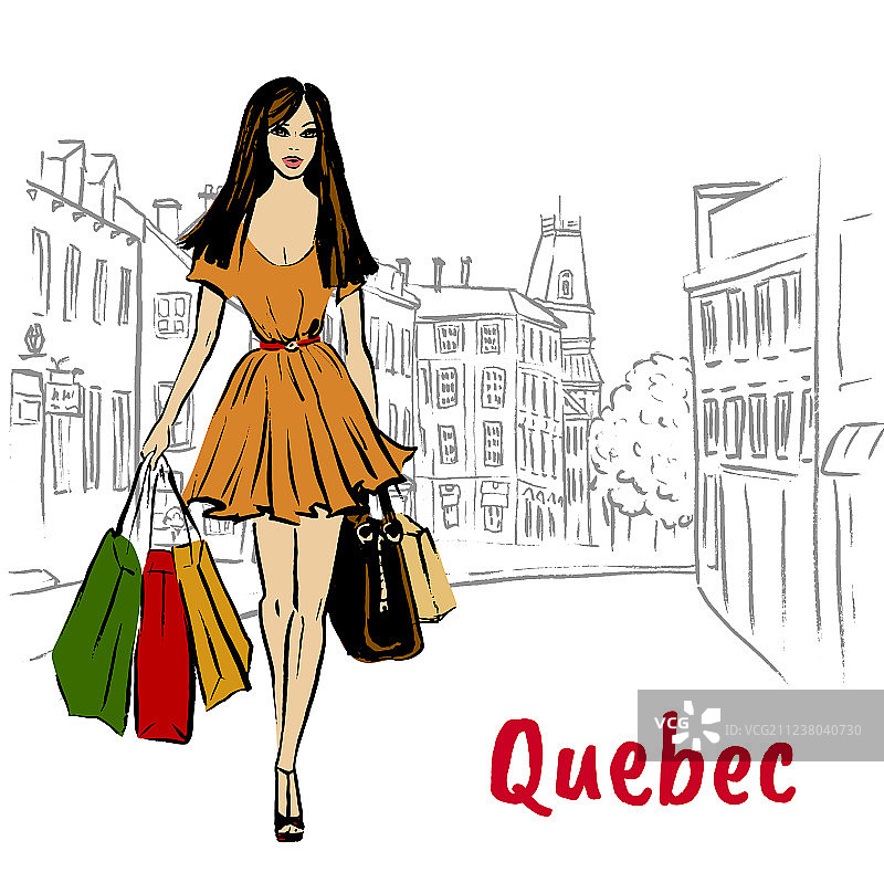 在圣约翰街上行走的购物女郎图片素材