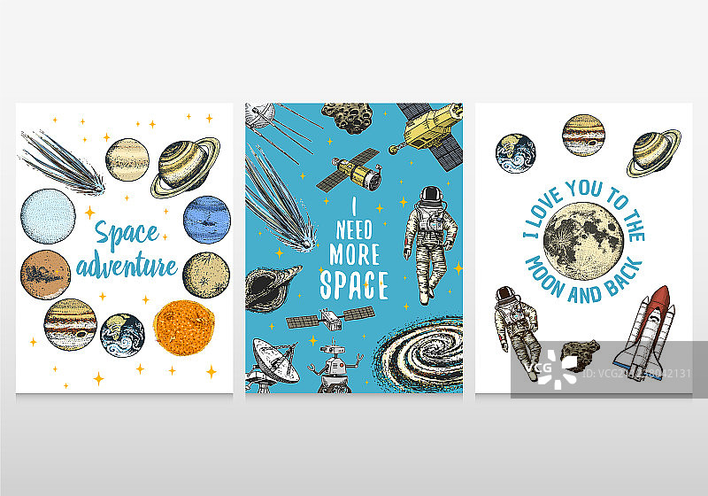 太阳系行星宇航员贺卡图片素材