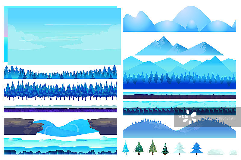 卡通冬季游戏自然元素套装图片素材