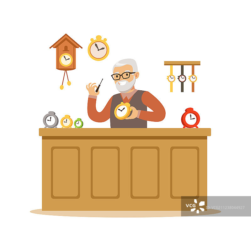 留着胡子的年长男人修理手表图片素材