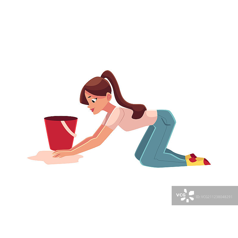 年轻女人手洗地板图片素材