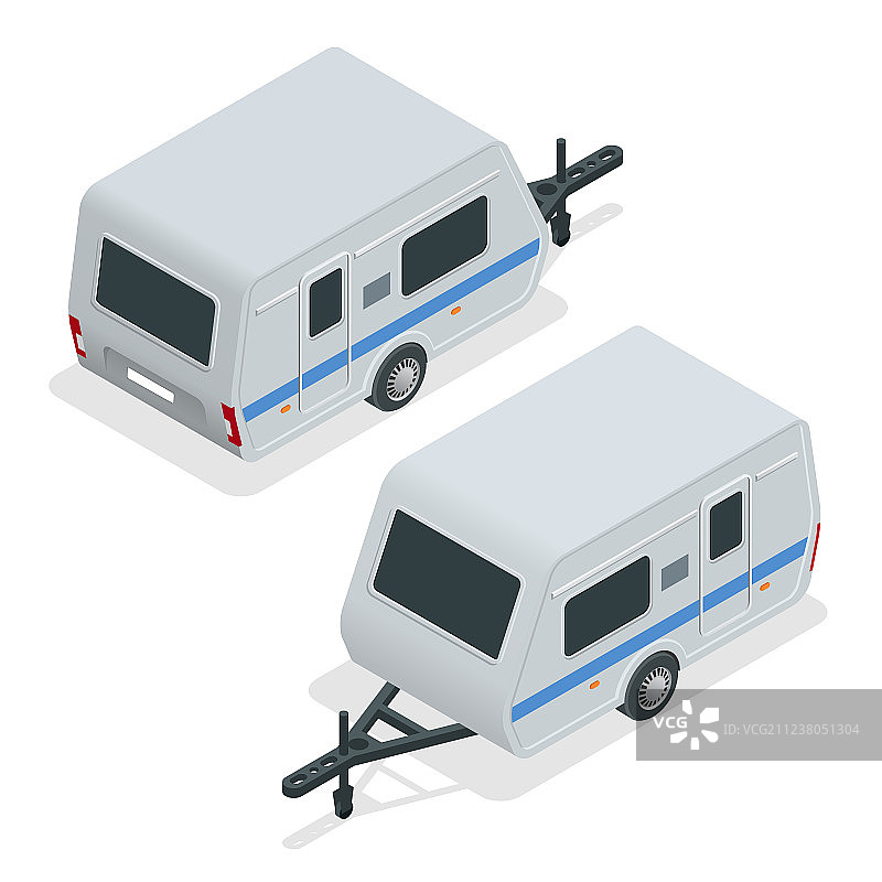 道路旅行概念上的2.5D露营拖车图片素材