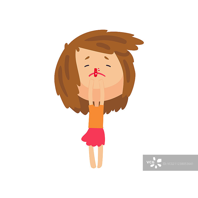 流鼻血的卡通不开心女孩图片素材