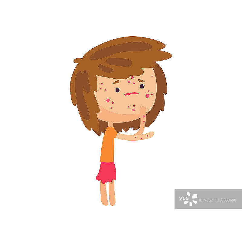 身上长满皮疹的不开心的女孩图片素材