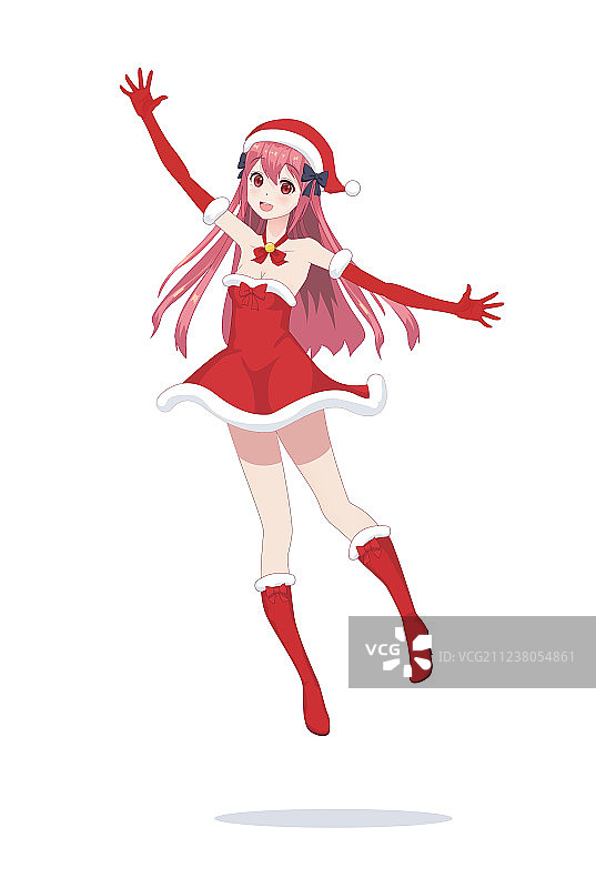 跳跃的圣诞老人动漫女孩图片素材