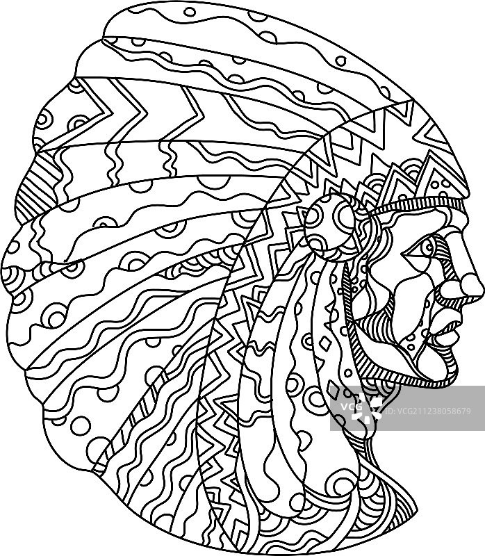 戴着头饰的美国平原印第安人涂鸦图片素材