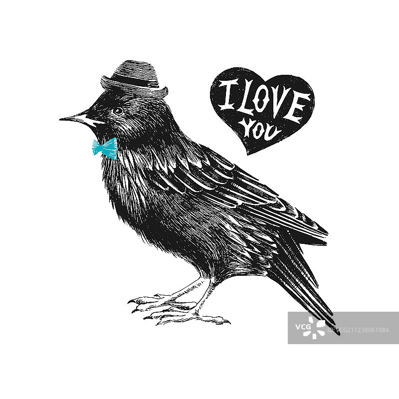 情人节椋鸟爱心贺卡图片素材