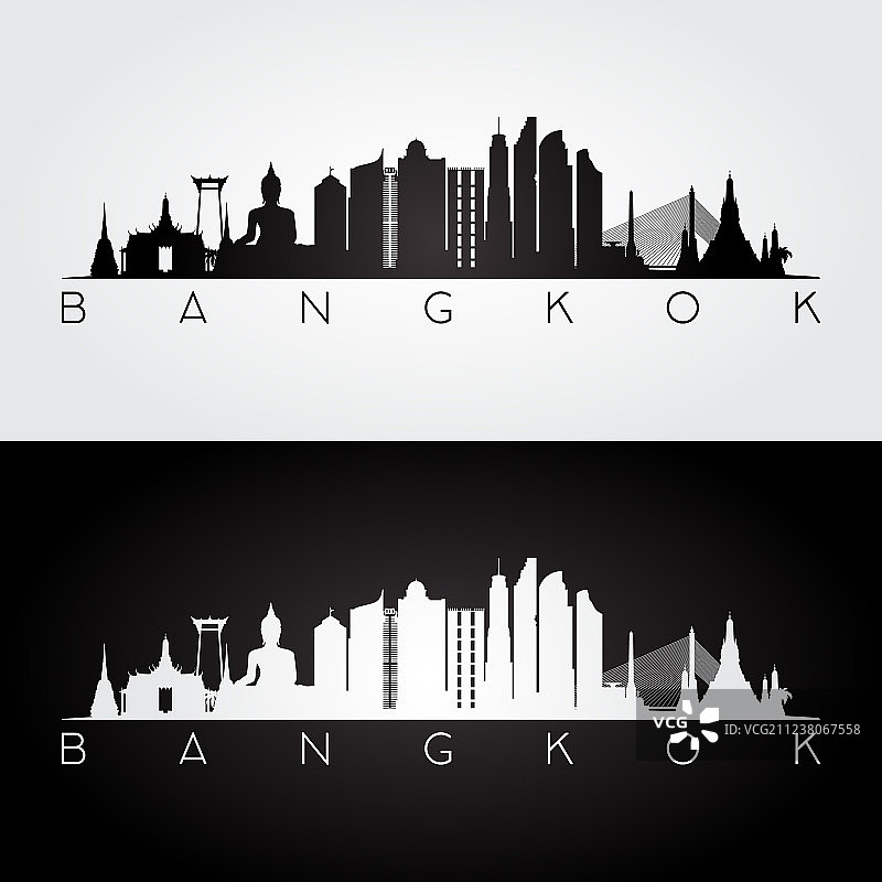 曼谷天际线与地标轮廓图片素材