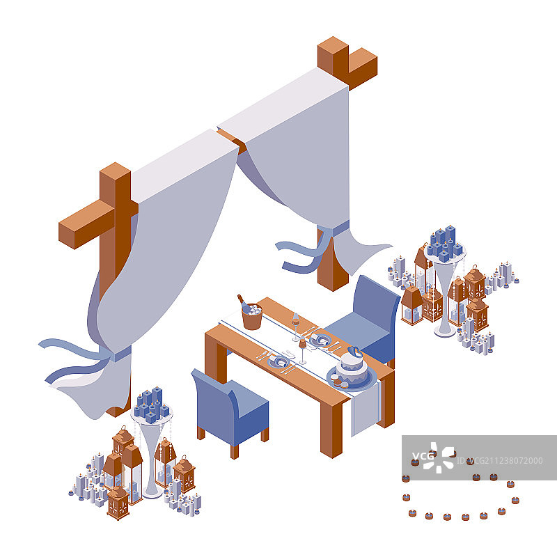 白色背景上的浪漫晚餐概念图片素材