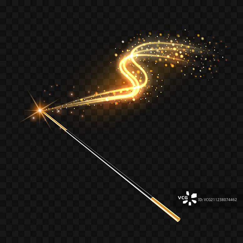 带有金色魔法闪光轨迹的魔法棒图片素材