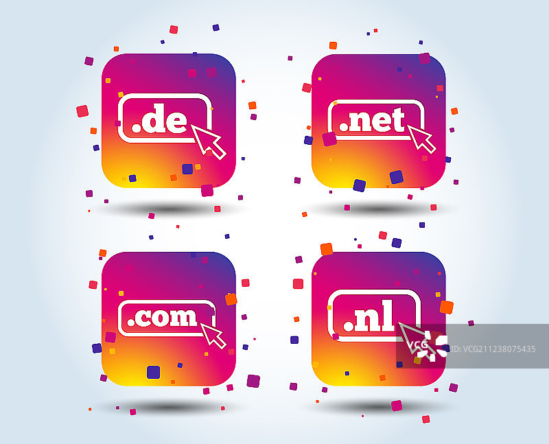 顶级域名标志：de、com、net和nl图片素材