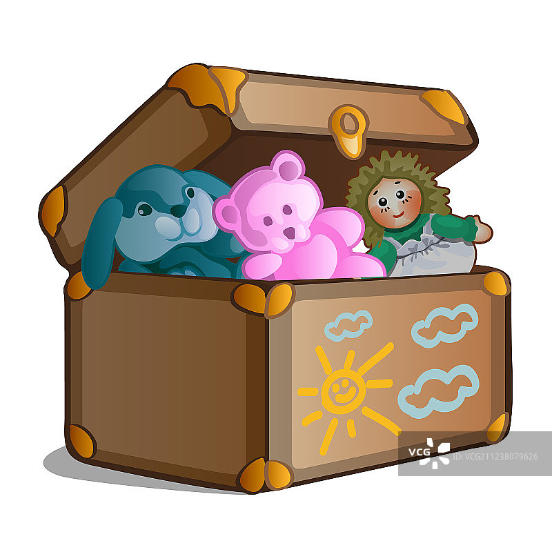 白色背景上的玩具旧手提箱图片素材