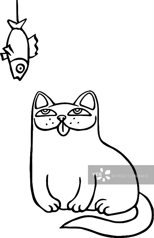 卡通猫坐着看悬挂的干货图片素材