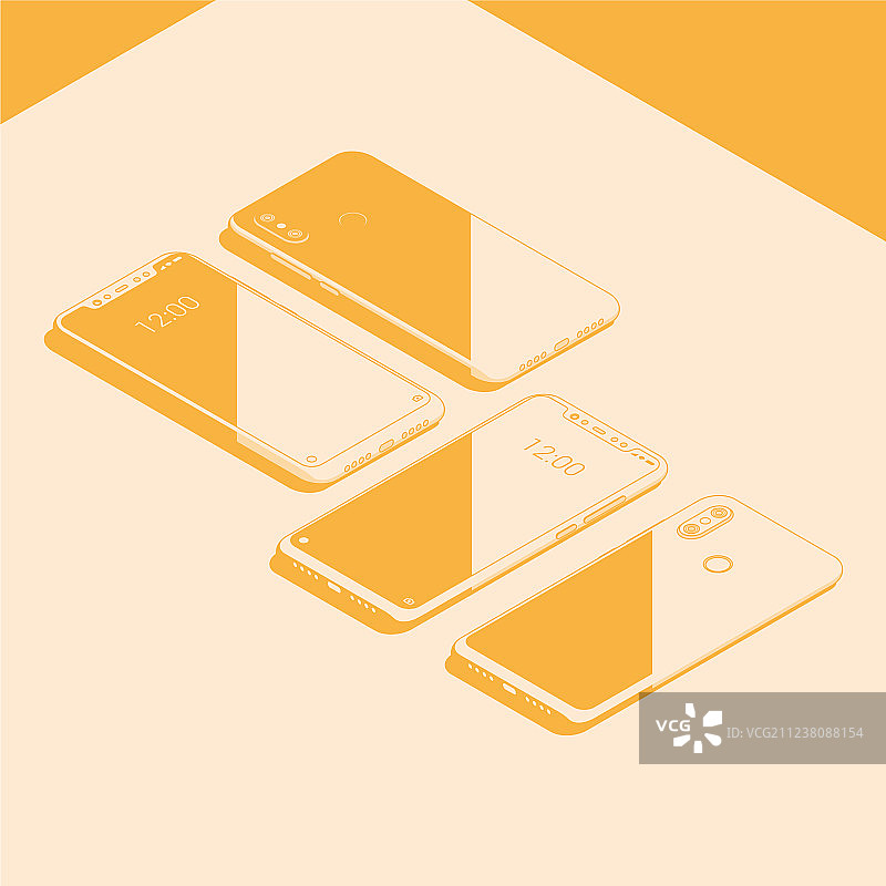 逼真的扁平风彩色智能手机图片素材