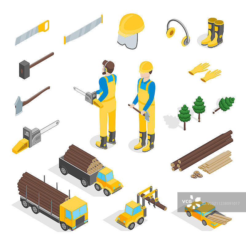 伐木工人木刻标志2.5D图标集图片素材