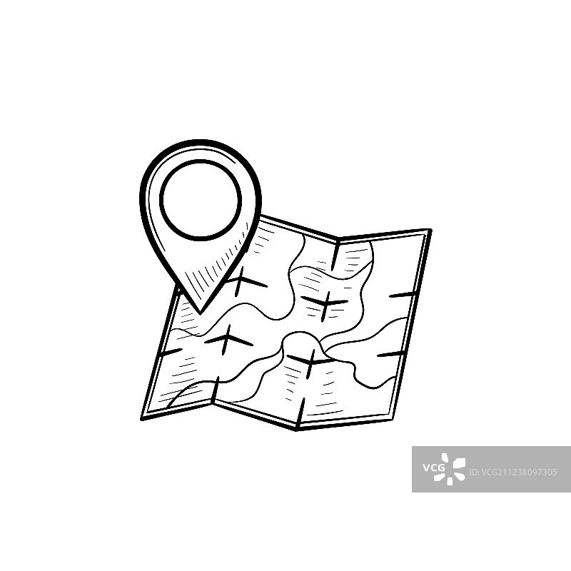 手绘轮廓涂鸦位置图钉地图图片素材
